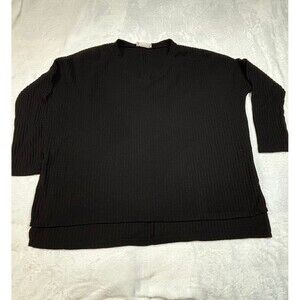 Zenana Black vneck Waffle Knit Oversized Sweater size small